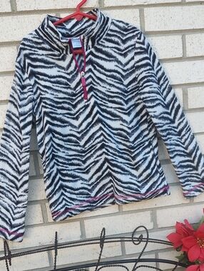 Zebra Print Pullover/ with Pink Trim